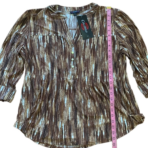 COCOMO XL Brown White 3/4 sleeve women's Pintuck Blouse top shirt - Picture 8 of 10